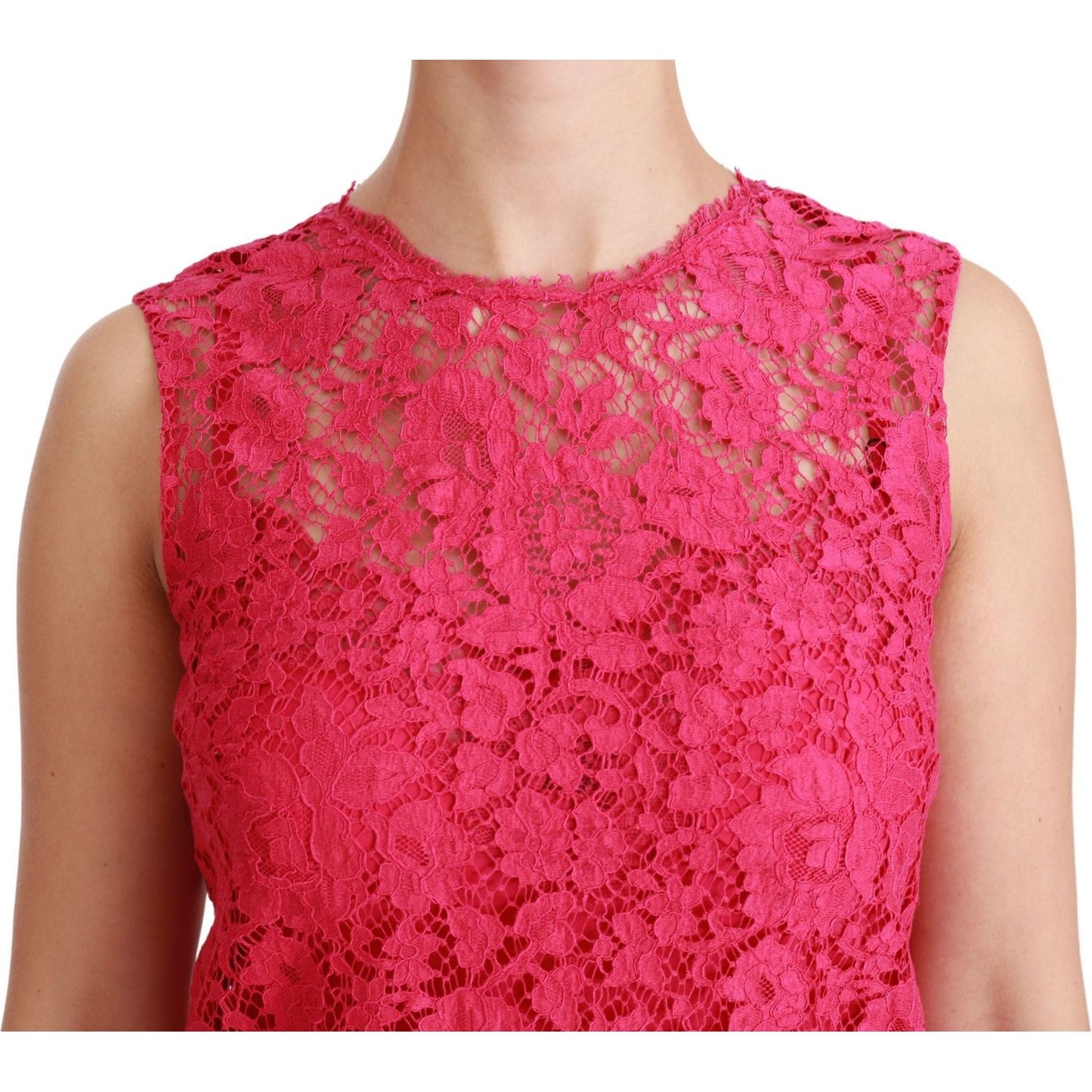 Dolce & Gabbana Pink Floral Lace Shift Gown Mini Dress DR2465-36