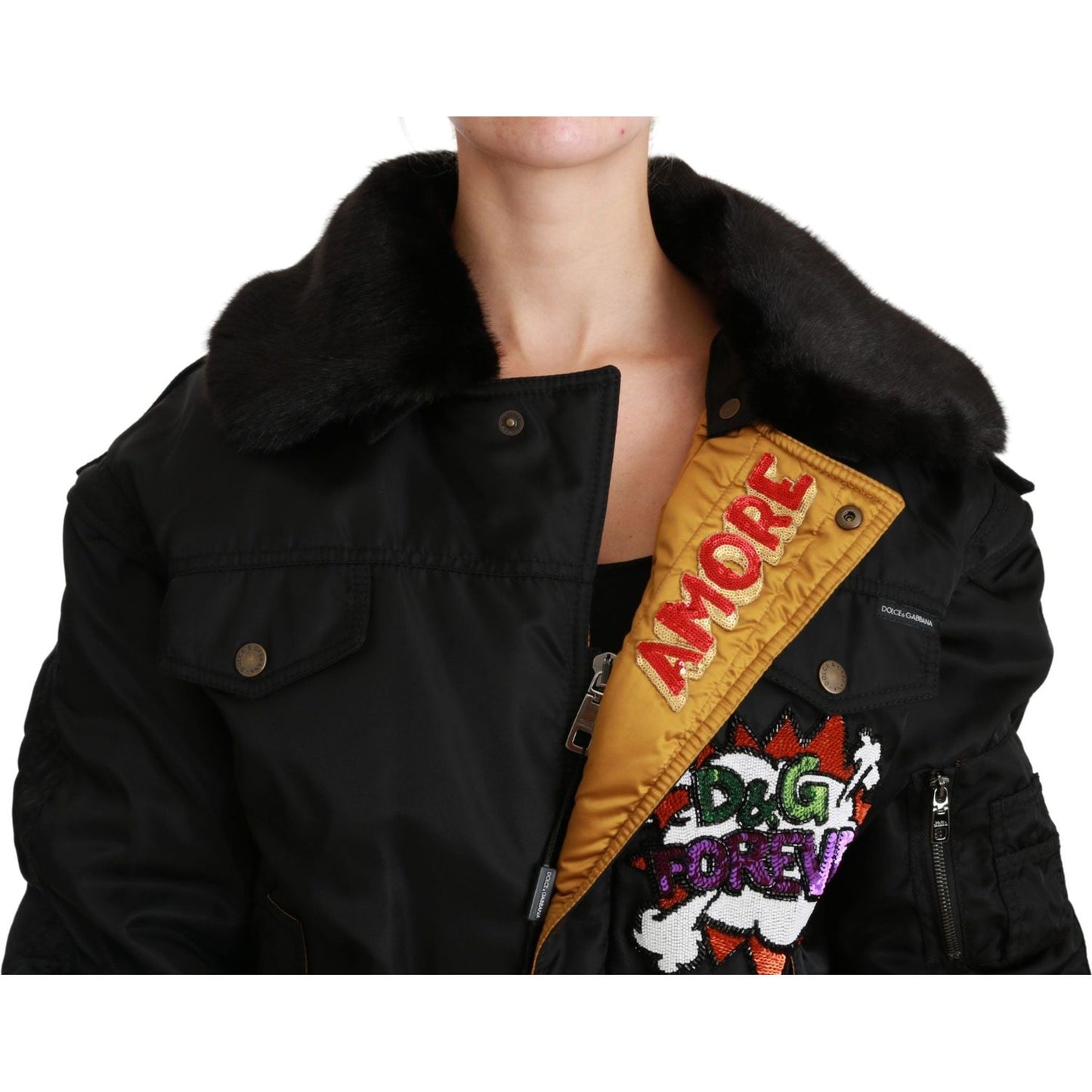 Dolce & Gabbana Black Queen Crown Sequined Bomber Jacket JKT2518-36