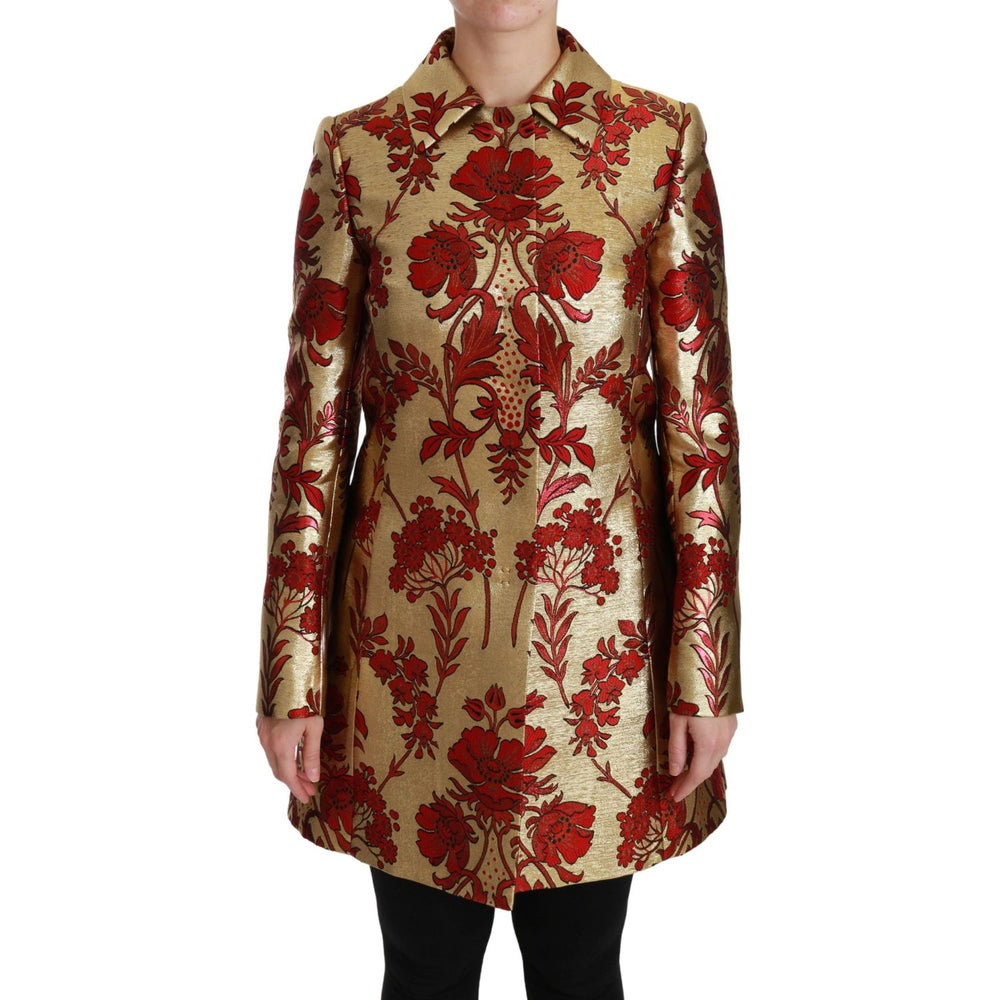Dolce & Gabbana Red Gold Floral Brocade Cape Coat Jacket JKT2519-36