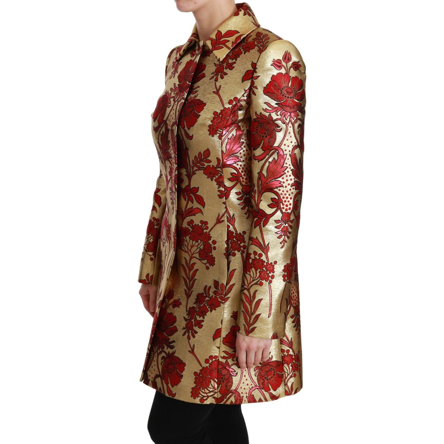 Dolce & Gabbana Red Gold Floral Brocade Cape Coat Jacket JKT2519-36