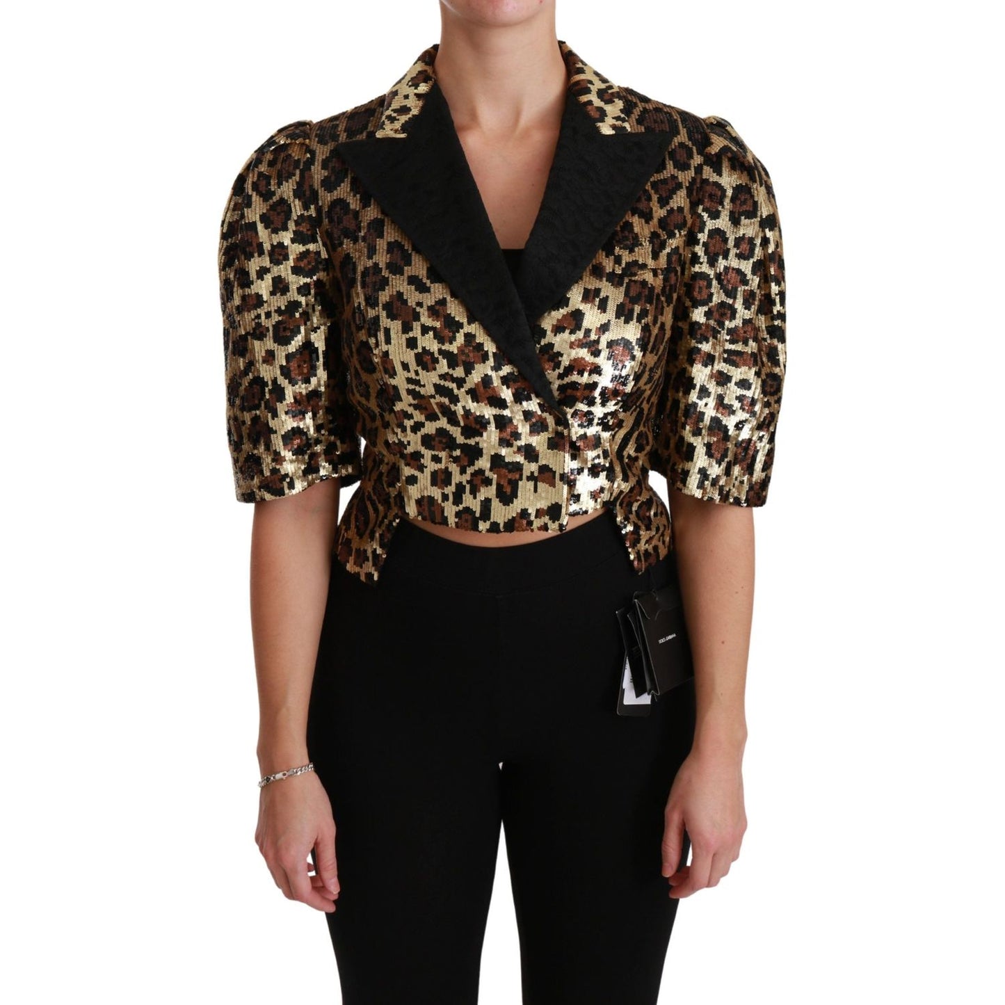 Dolce & Gabbana Blazer Gold Leopard Sequined Jacket JKT2564-36