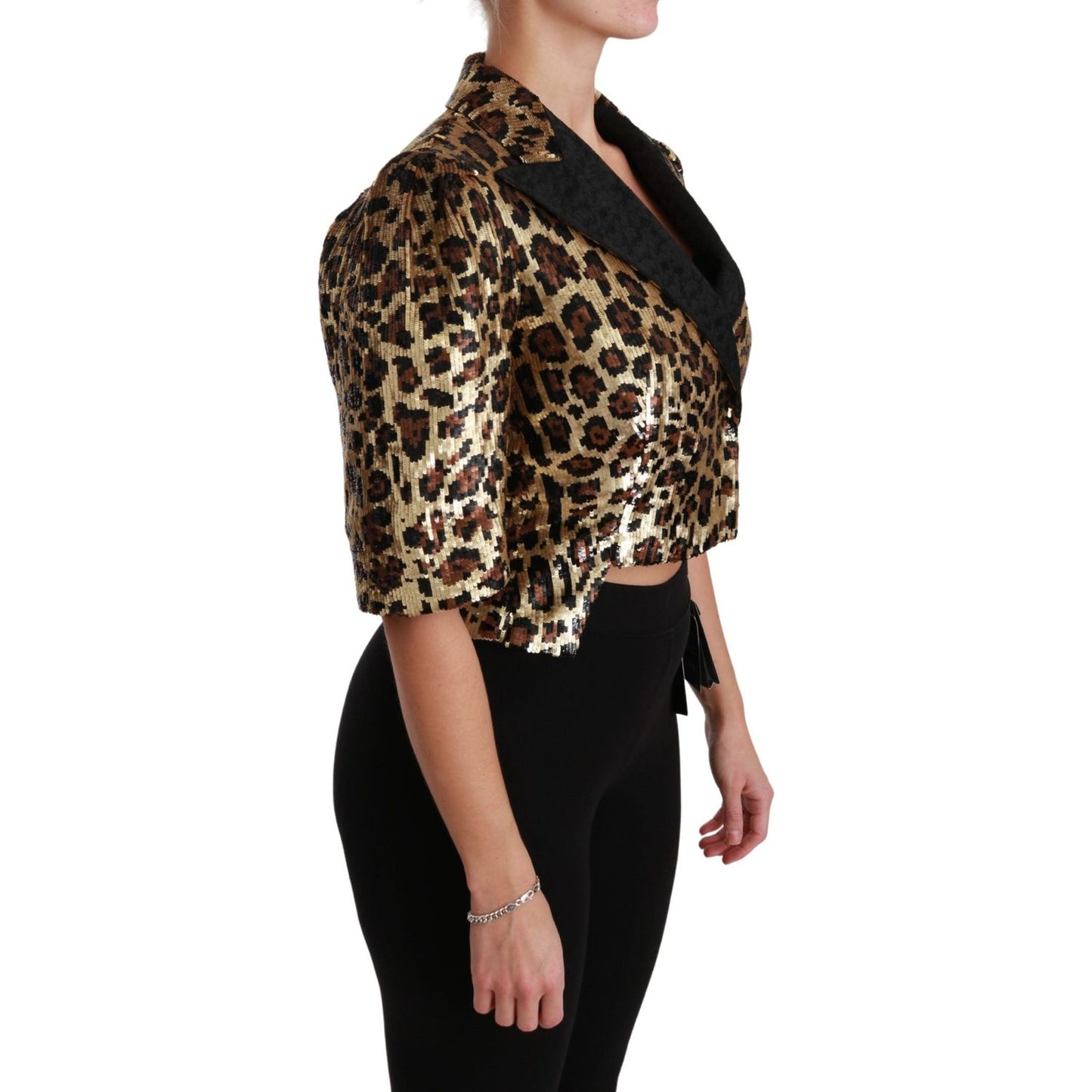 Dolce & Gabbana Blazer Gold Leopard Sequined Jacket JKT2564-36