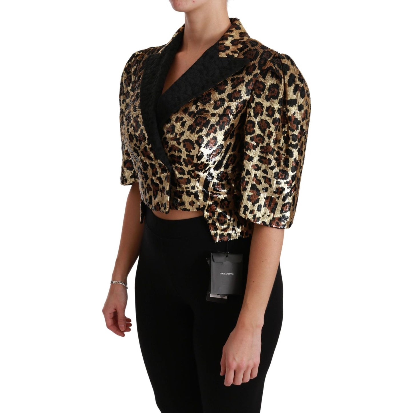 Dolce & Gabbana Blazer Gold Leopard Sequined Jacket JKT2564-36