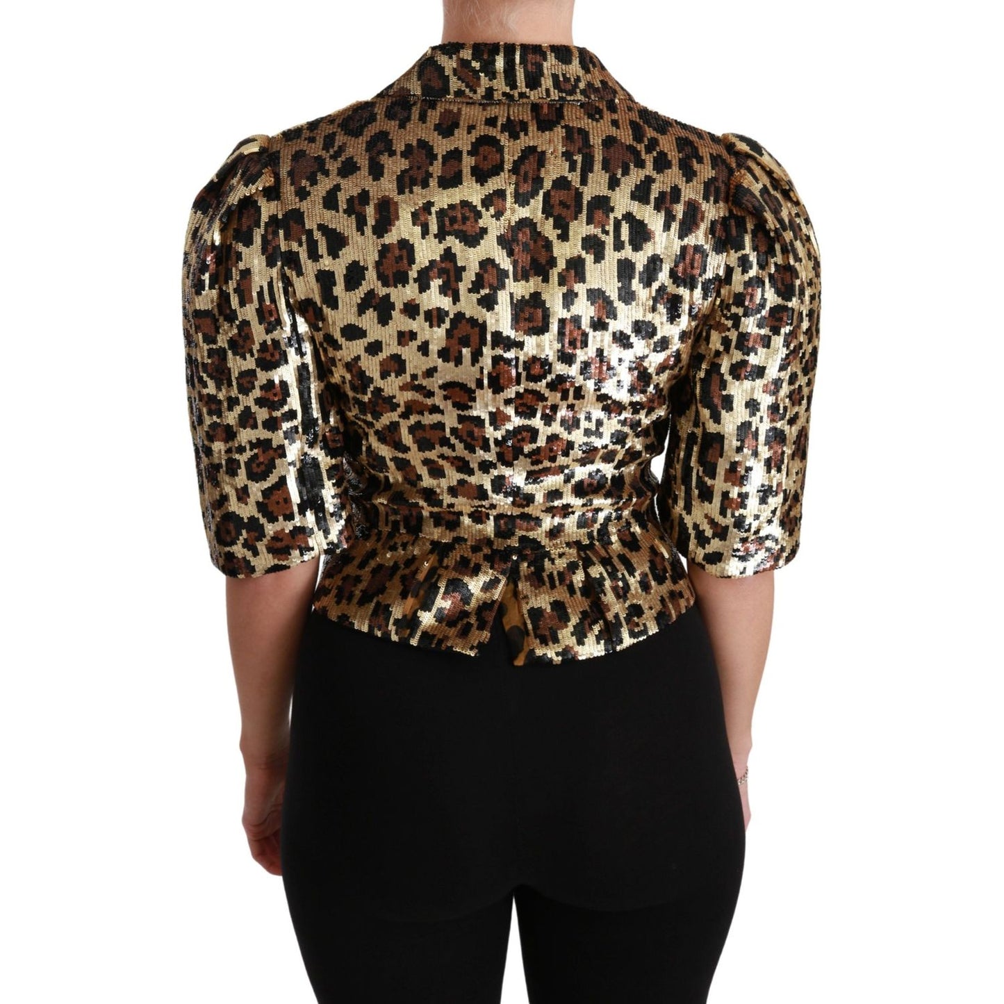 Dolce & Gabbana Blazer Gold Leopard Sequined Jacket JKT2564-36