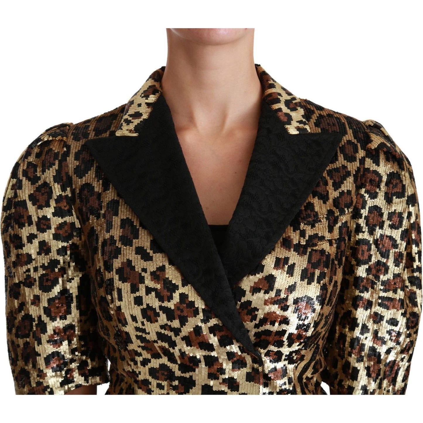Dolce & Gabbana Blazer Gold Leopard Sequined Jacket JKT2564-36
