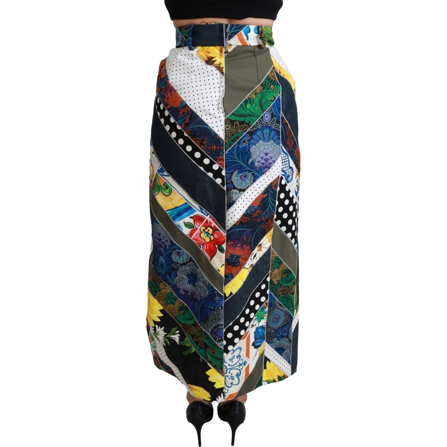 Dolce & Gabbana Multicolor Silk Geometric High Waist Maxi Skirt SKI1429-40