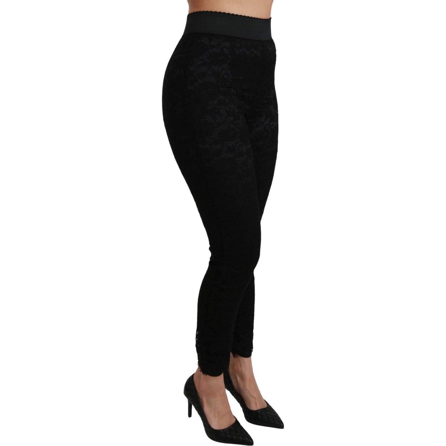 Dolce & Gabbana Black Lace Skinny High Waist Cotton Pants PAN70895-38