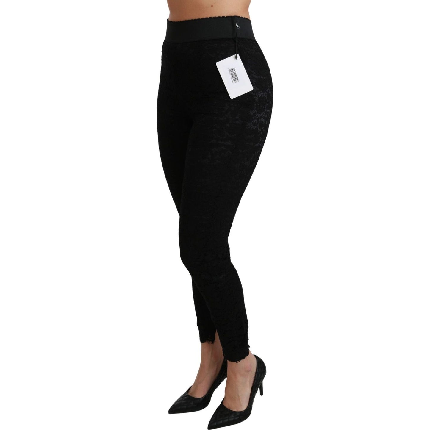 Dolce & Gabbana Black Lace Skinny High Waist Cotton Pants PAN70895-38