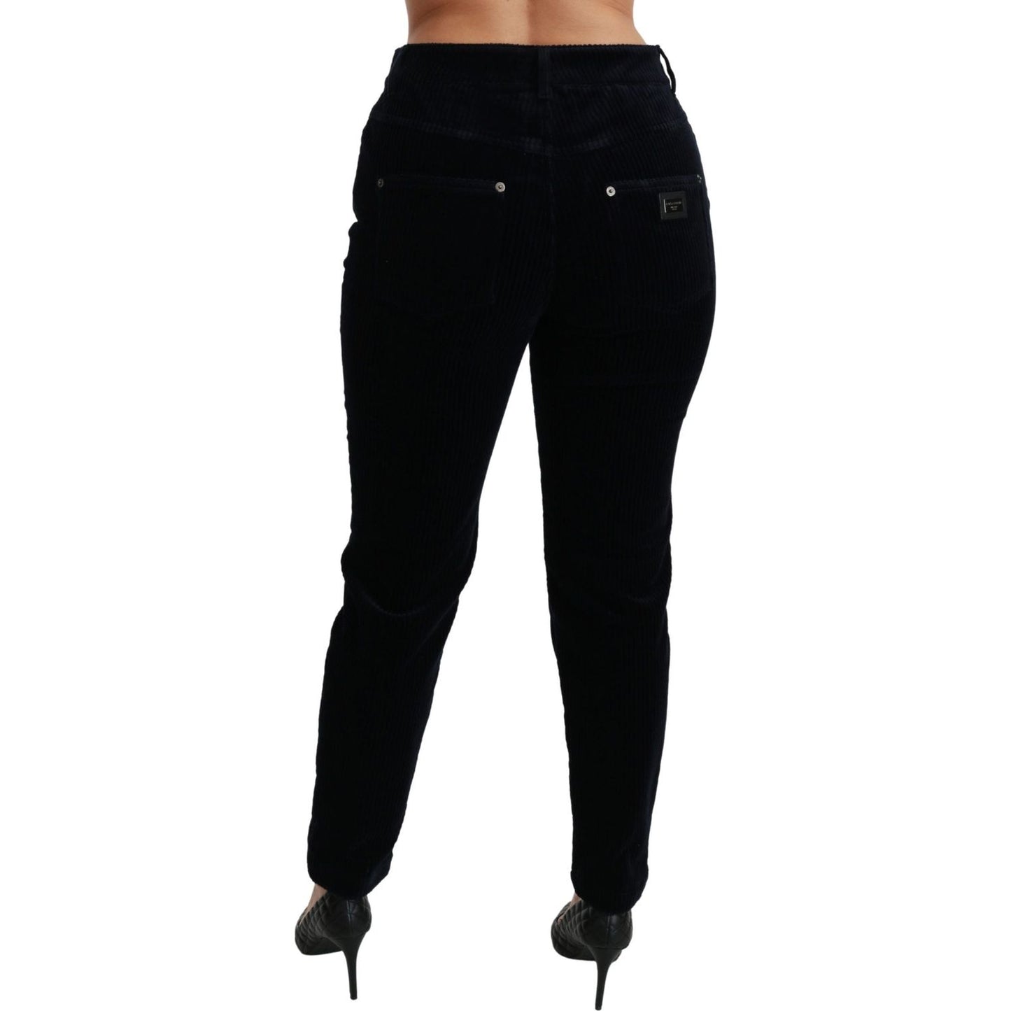 Dolce & Gabbana Blue Corduroy Mid Waist Skinny Pants Jeans