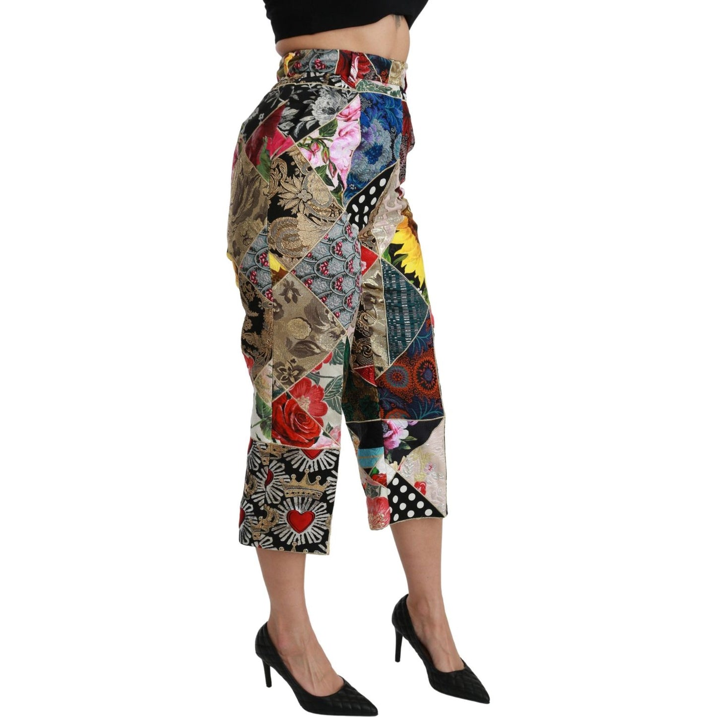 Dolce & Gabbana Silk Multicolor Print High Waist Cropped Pants PAN70937-40