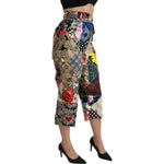 Dolce & Gabbana Silk Multicolor Print High Waist Cropped Pants PAN70937-40