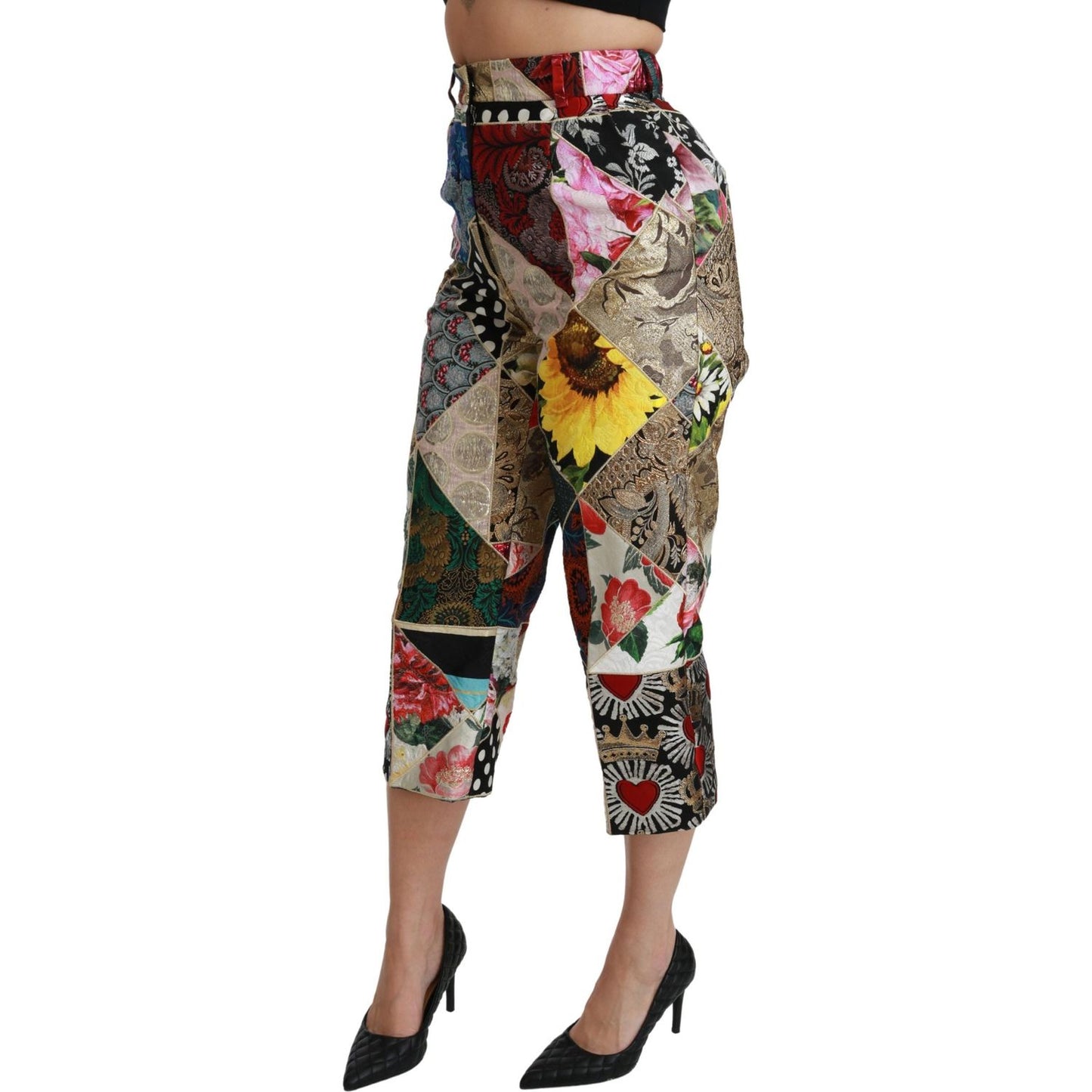 Dolce & Gabbana Silk Multicolor Print High Waist Cropped Pants PAN70937-40