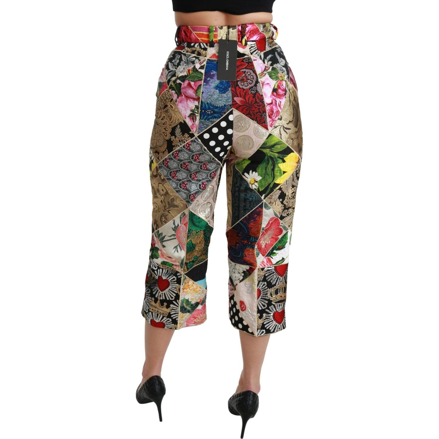 Dolce & Gabbana Silk Multicolor Print High Waist Cropped Pants PAN70937-40