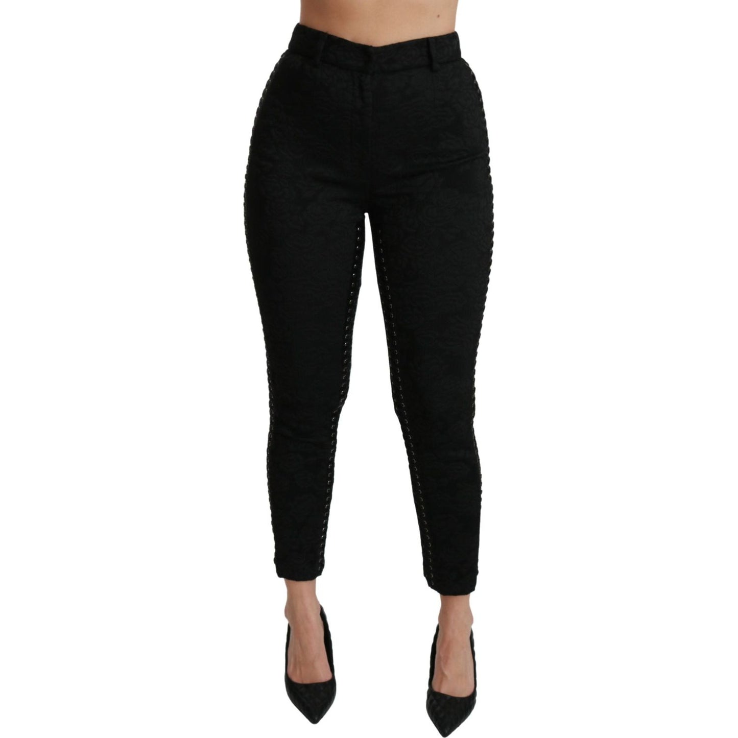 Dolce & Gabbana Black Brocade Skinny High Waist Pants PAN70942-40