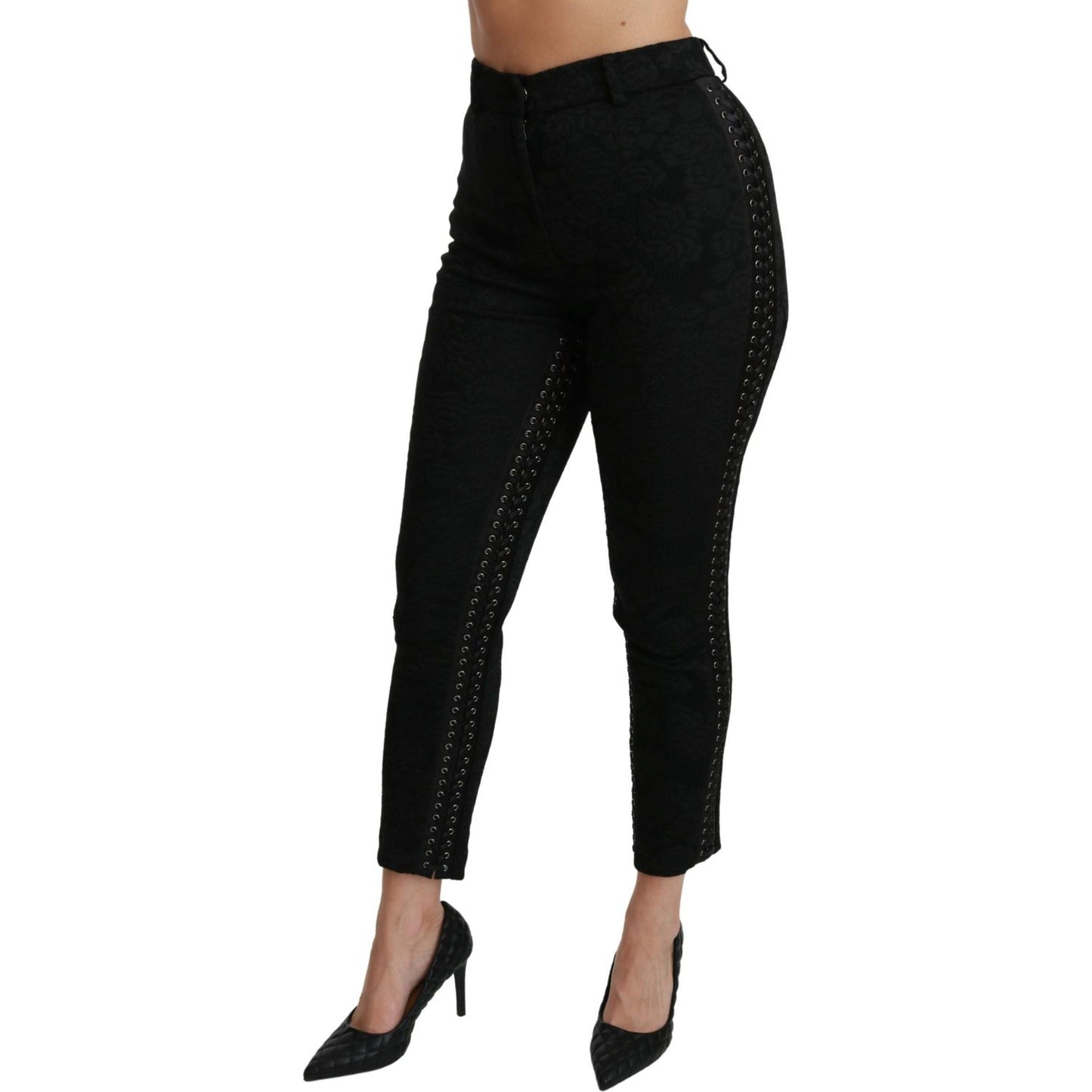 Dolce & Gabbana Black Brocade Skinny High Waist Pants PAN70942-40