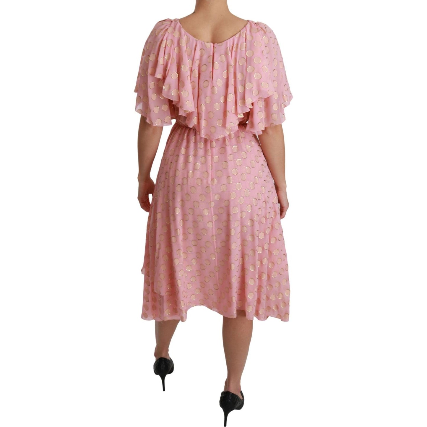 Dolce & Gabbana Silk Pink Polka Dots Pleated A-line Midi Dress DR2520-40