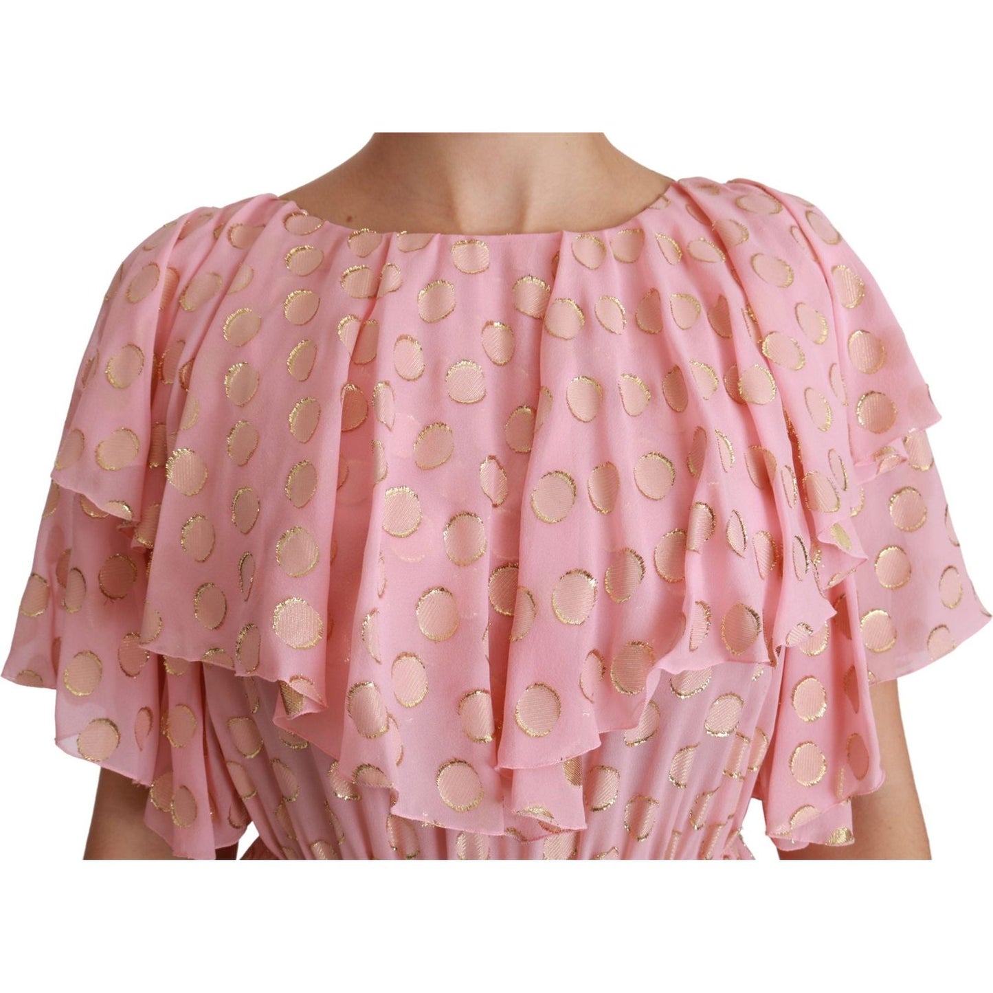 Dolce & Gabbana Silk Pink Polka Dots Pleated A-line Midi Dress DR2520-40