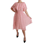 Dolce & Gabbana Silk Pink Polka Dots Pleated A-line Midi Dress DR2520-40