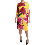 Dolce & Gabbana Yellow Floral Crystal Bodycon Sheath Dress DR2522-40