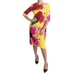 Dolce & Gabbana Yellow Floral Crystal Bodycon Sheath Dress DR2522-40