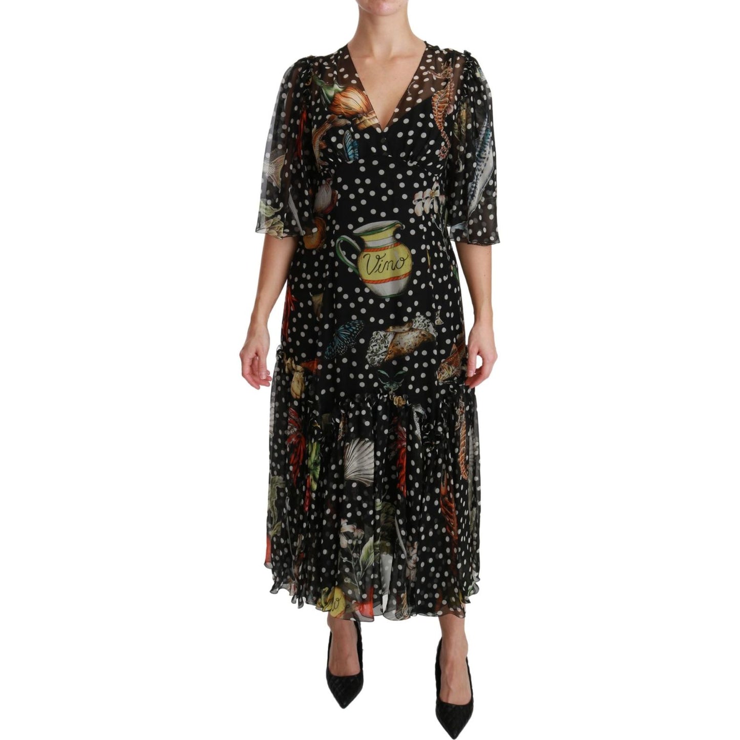 Dolce & Gabbana Black Sea Fish Sicily A-line Shift Dress DR2540-42