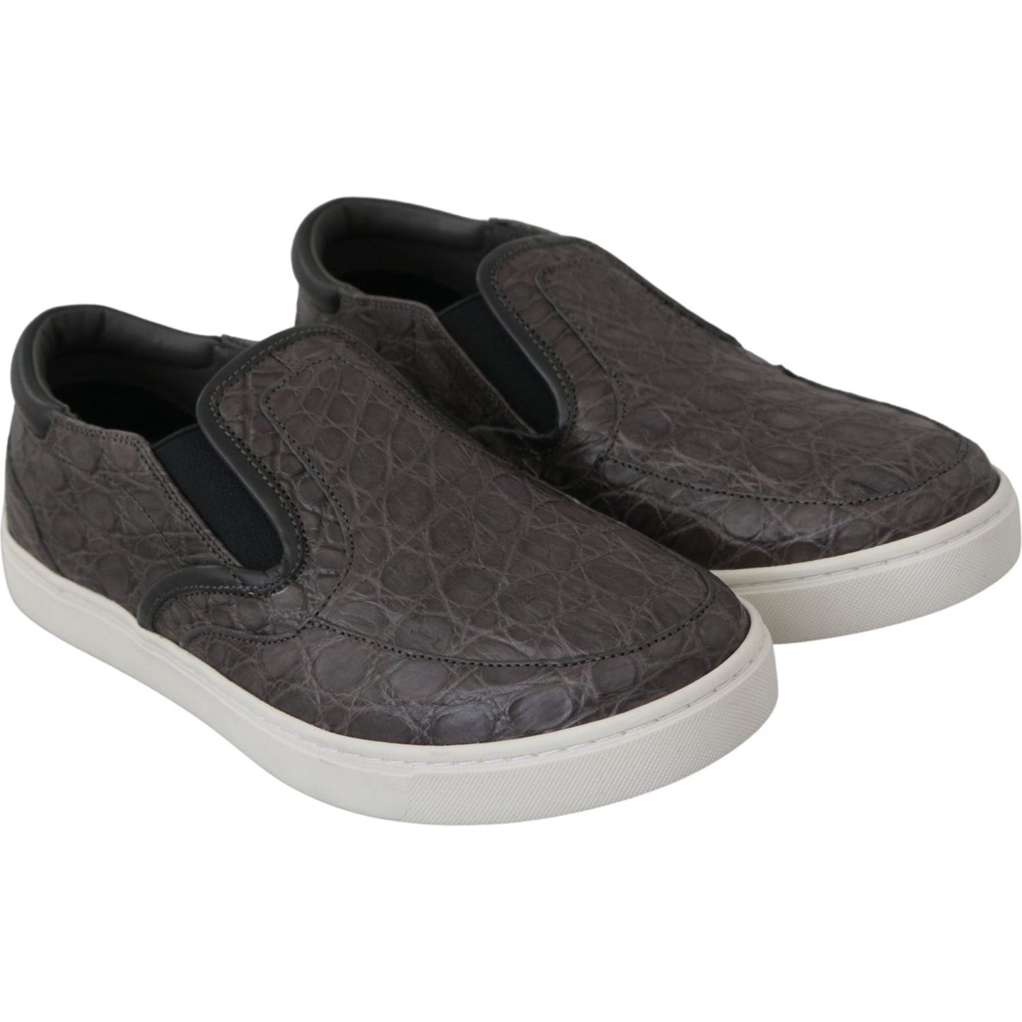 Dolce & Gabbana Gray Leather Flat Caiman Mens Loafers Shoes MV2676-39