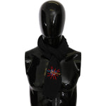 Dolce & Gabbana Elegant Virgin Wool Men's Scarf with Embroidery Wool Wrap Shawls Dolce & Gabbana Black