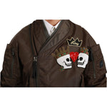 Dolce & Gabbana Brown Beaded Crown Skull Logo Jacket JKT2541-44