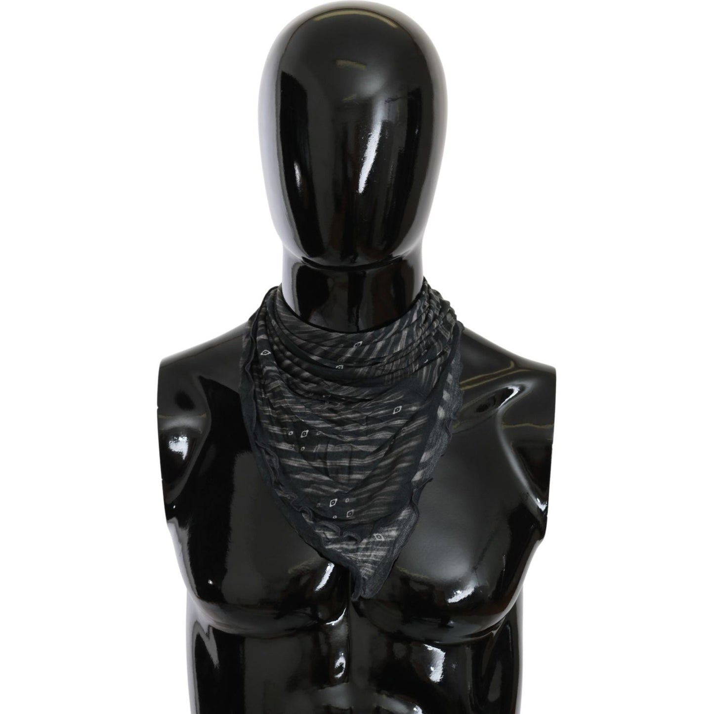 Costume National Black Gray Viscose Foulard Branded Scarf MS1639