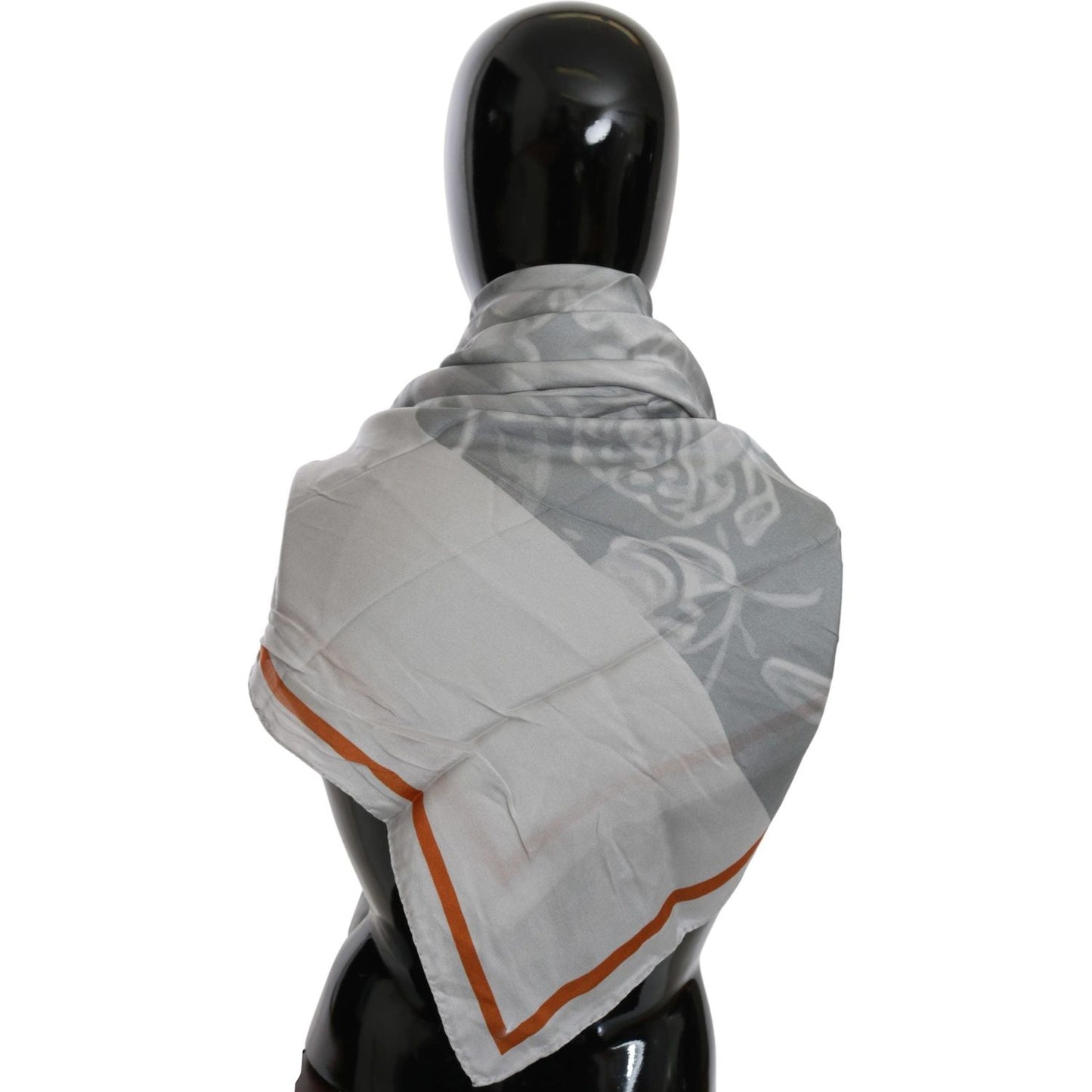 Costume National Gray Orange Silk Floral Foulard Wrap Scarf BGMS1643