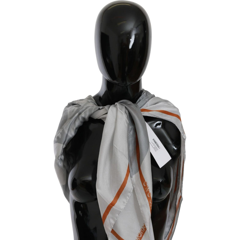 Costume National Gray Orange Silk Floral Foulard Wrap Scarf BGMS1643