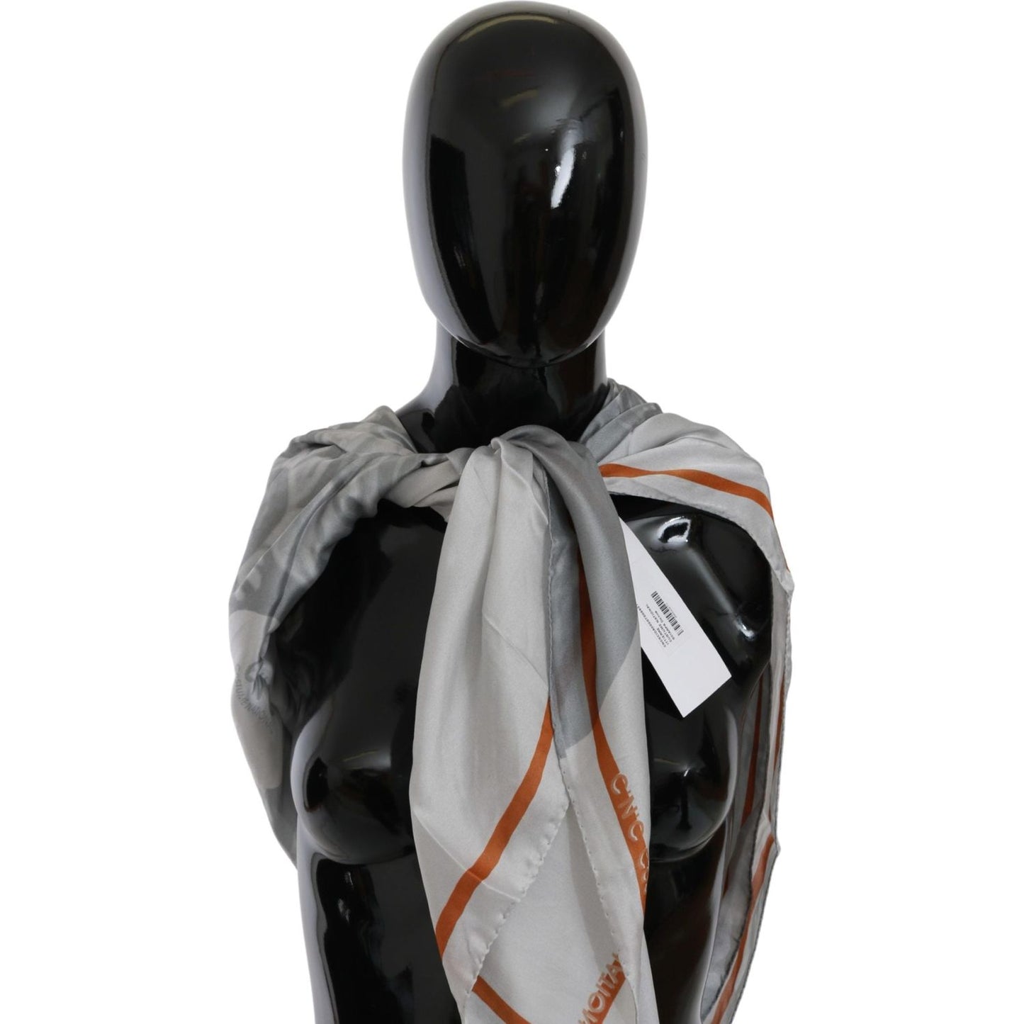Costume National Gray Orange Silk Floral Foulard Wrap Scarf BGMS1643