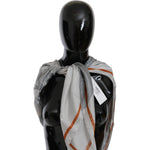 Costume National Gray Orange Silk Floral Foulard Wrap Scarf BGMS1643