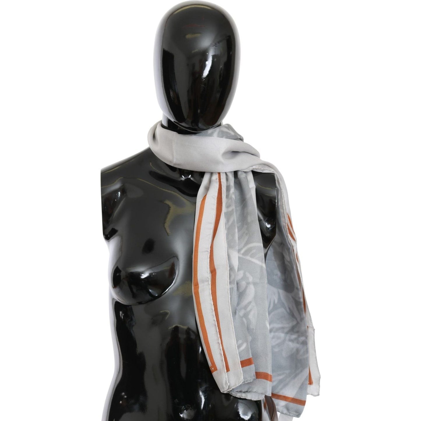 Costume National Gray Red Silk Shawl Foulard Wrap Scarf MS1644