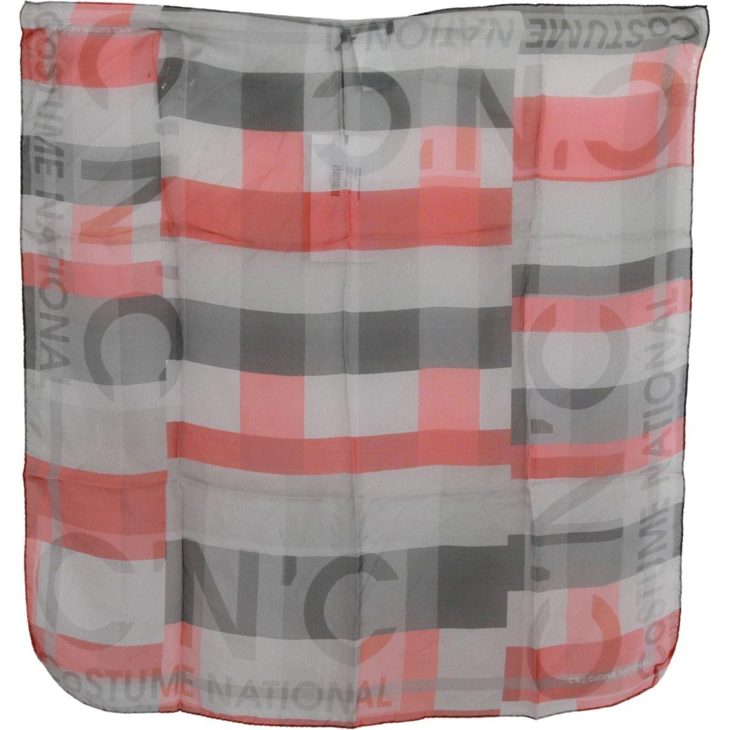Costume National Red 100% Silk Branded Gray Scarf MS1646