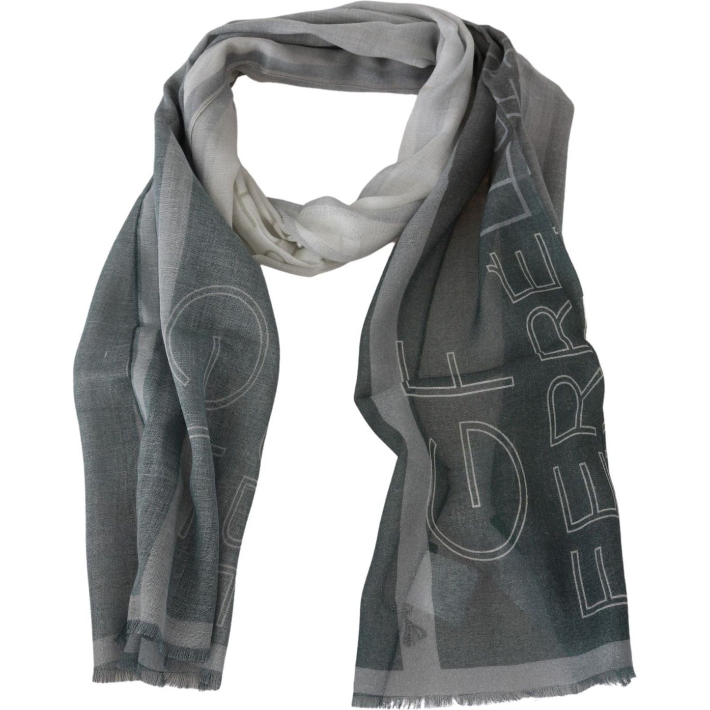 GF Ferre Gray Wool Viscose Foulard Patterned Branded Scarf MS1651