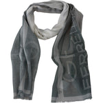 GF Ferre Gray Wool Viscose Foulard Patterned Branded Scarf MS1651