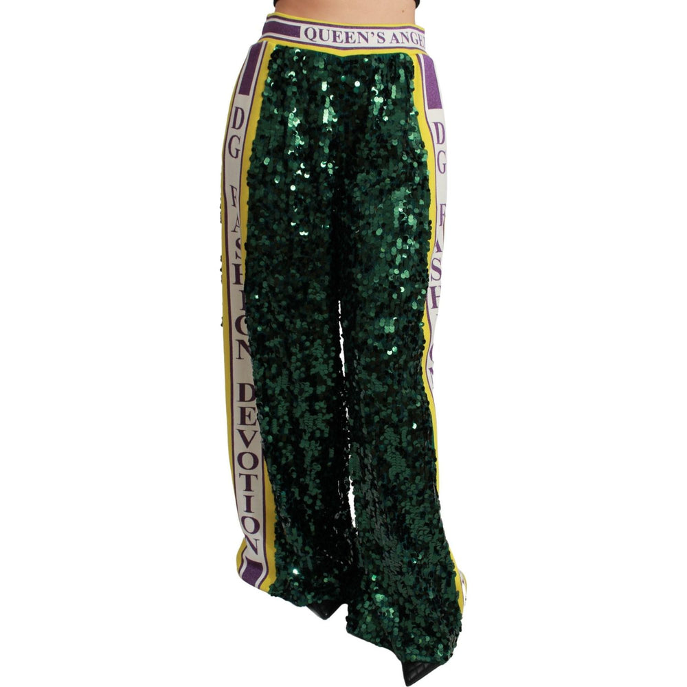 Dolce & Gabbana Green Sequin Trousers Queens Angel Pants PAN71051-36