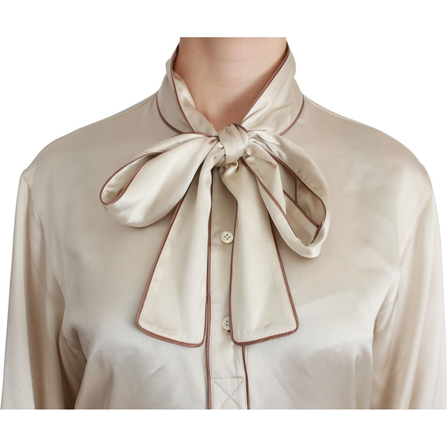 Dolce & Gabbana Beige Sleeve Top Queen Silk Satin Blouse TSH4657-40