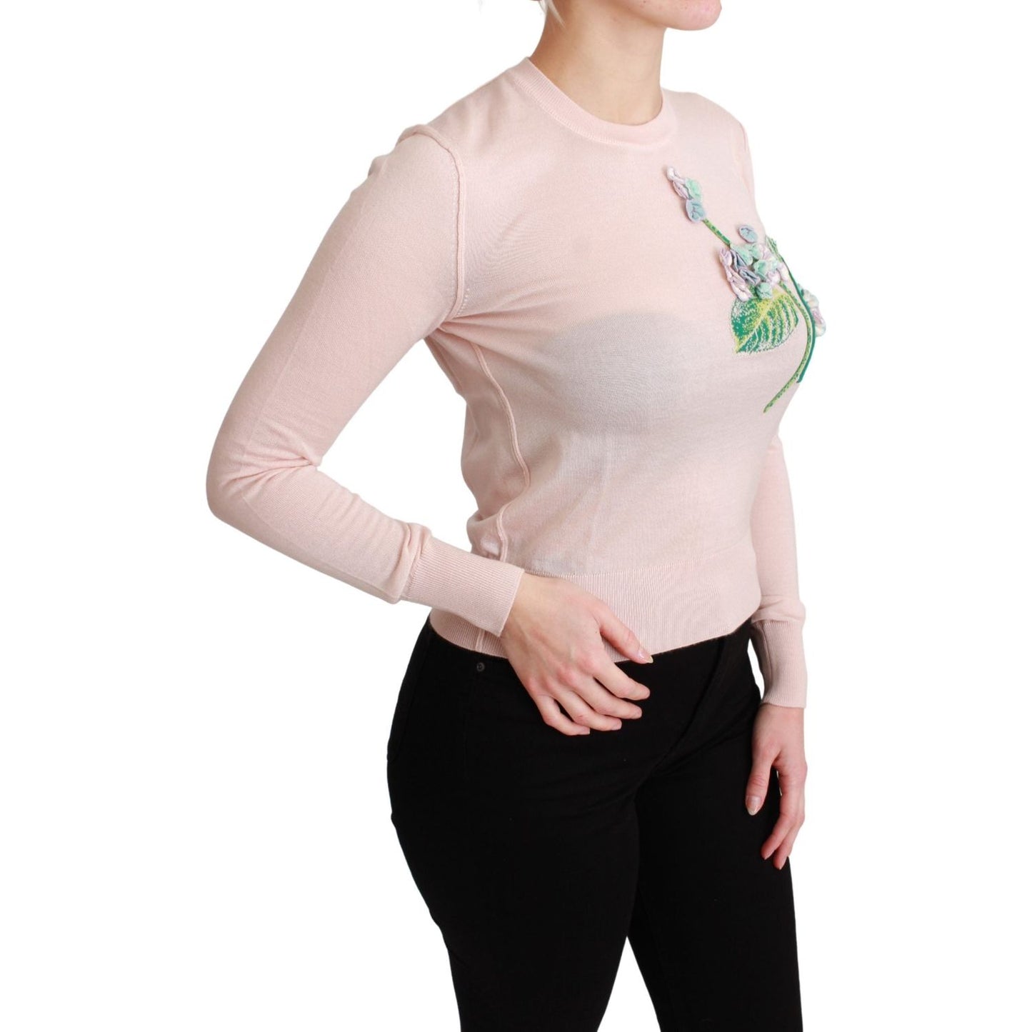 Dolce & Gabbana Pink Floral Silk Cashmere Pullover Sweater TSH4581-36