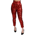 Dolce & Gabbana Red Sequined Cropped Trousers Pants PAN71052-40