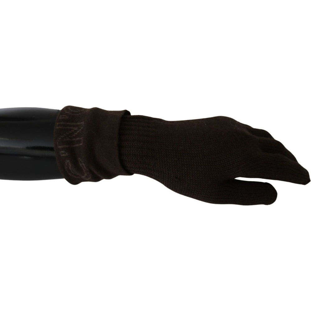 Costume National Brown Wool Knitted One Size Wrist Length Gloves LB3012