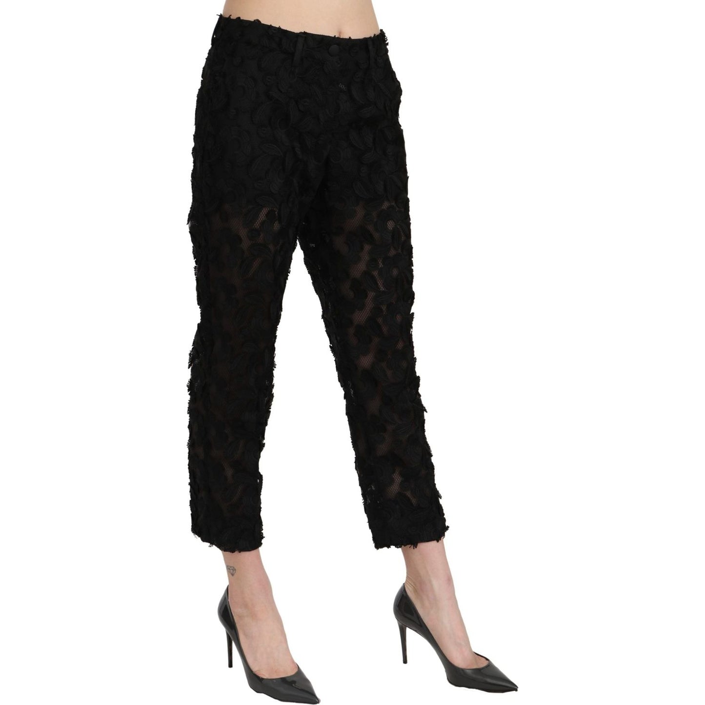 Dolce & Gabbana Black Lace Straight Cropped High Waist Pants PAN71061-42