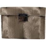 Dolce & Gabbana Beige Velvet Floral Leather Men Document Briefcase VAS9860