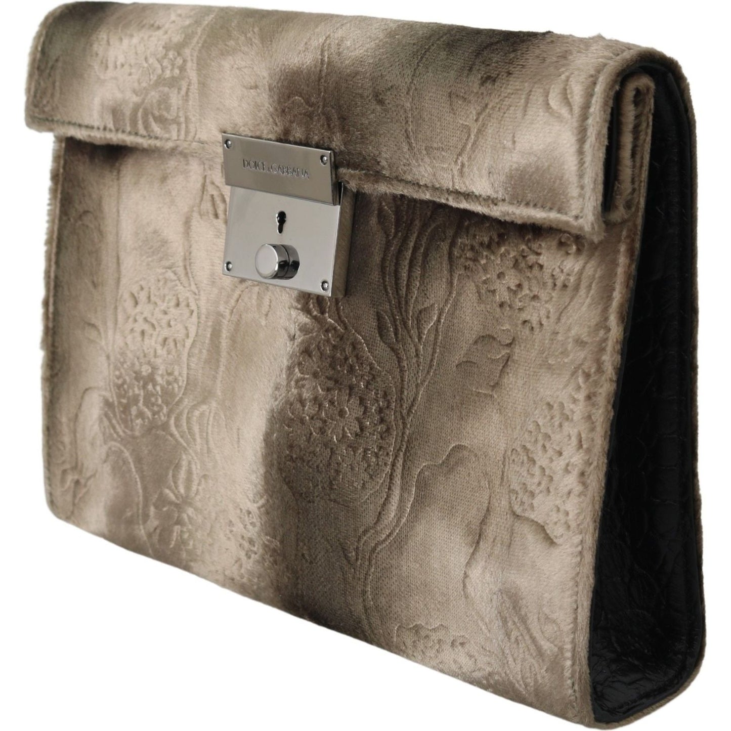 Dolce & Gabbana Beige Velvet Floral Leather Men Document Briefcase VAS9860