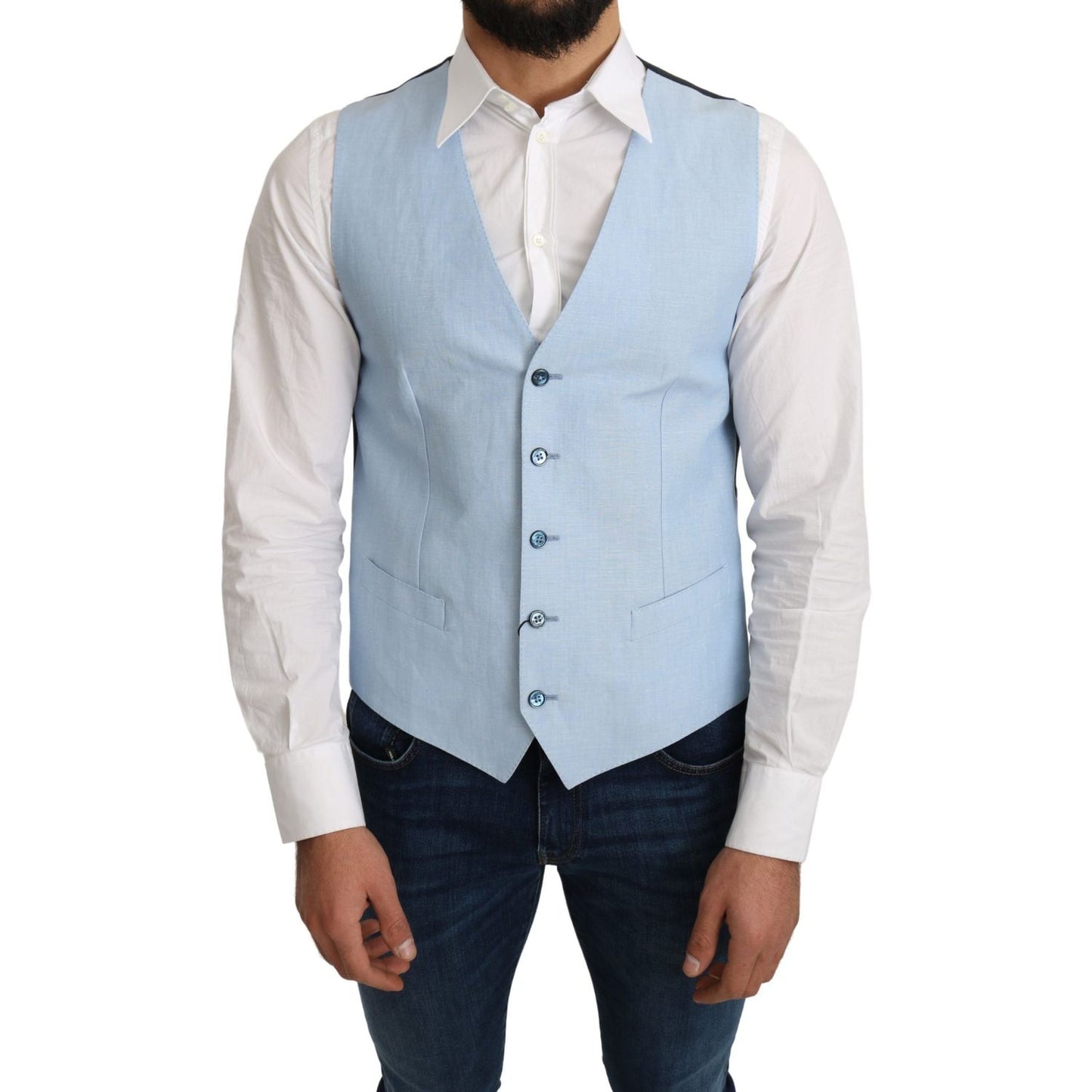 Dolce & Gabbana Blue Viscose Stretch Formal Coat Vest TSH5045-48