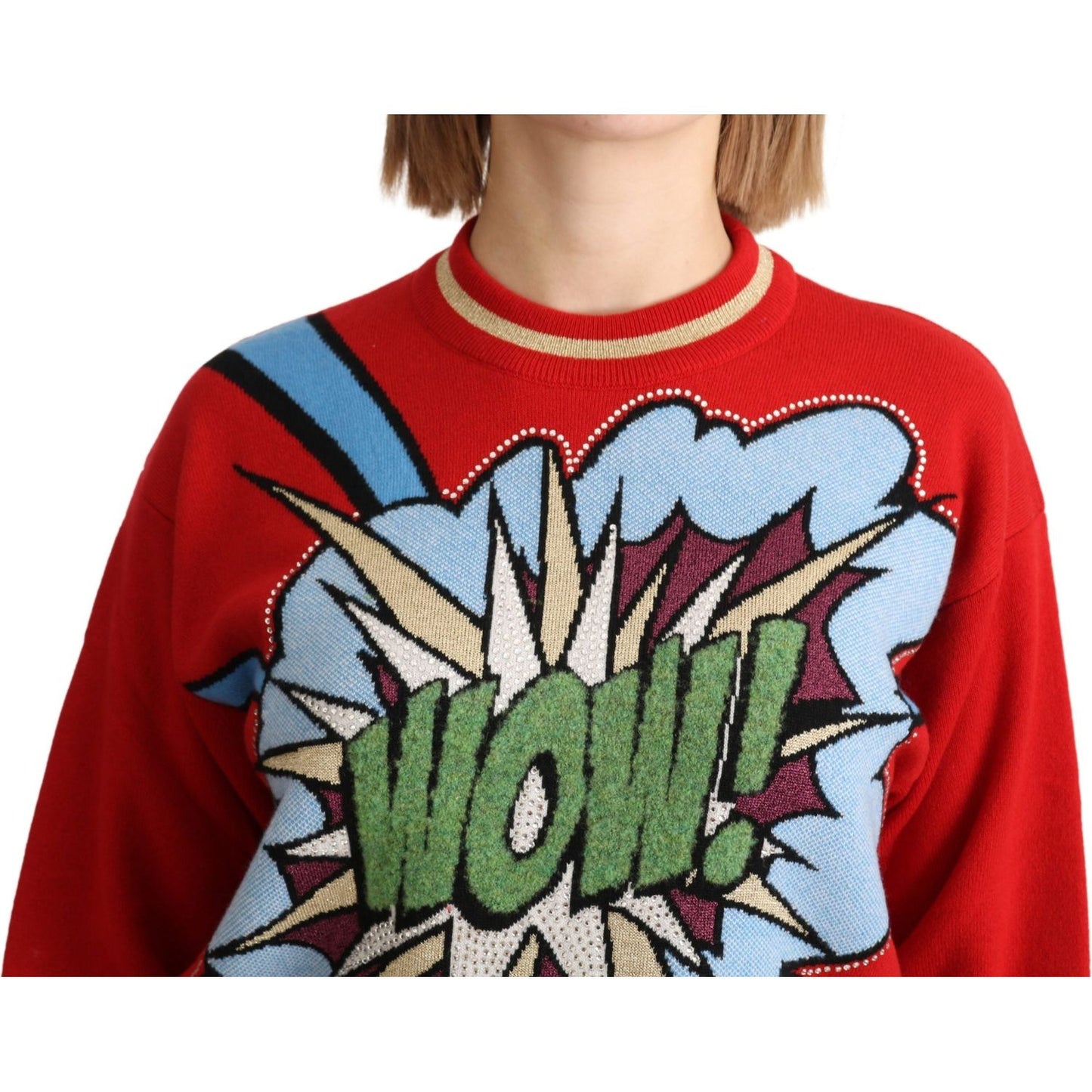 Dolce & Gabbana Red Knitted Cashmere Cartoon Top Sweater TSH5152-38