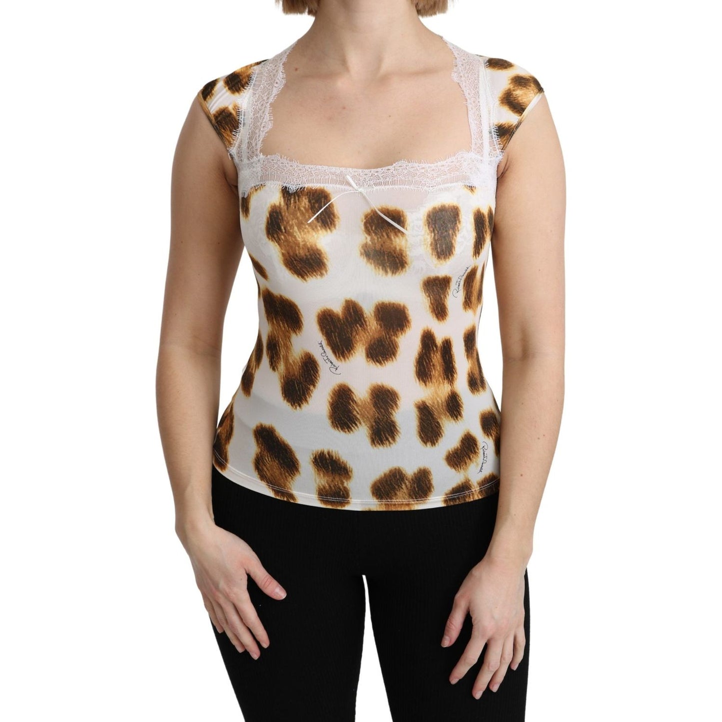 Roberto Cavalli White Brown Camisole Underwear Blouse TSH5184-40