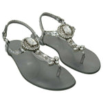 Dolce & Gabbana Silver Crystal Sandals Flip Flops Shoes LA6578-36