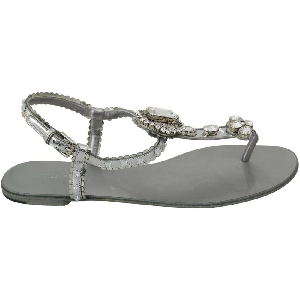 Dolce & Gabbana Silver Crystal Sandals Flip Flops Shoes LA6578-36